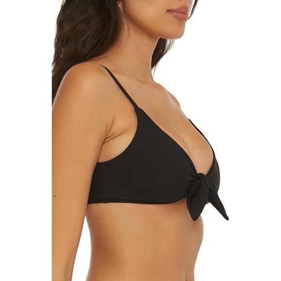 BECCA Women Black Rib Modern Edge Convertible Swim Bralette Bikini Top Size L - Picture 4 of 5